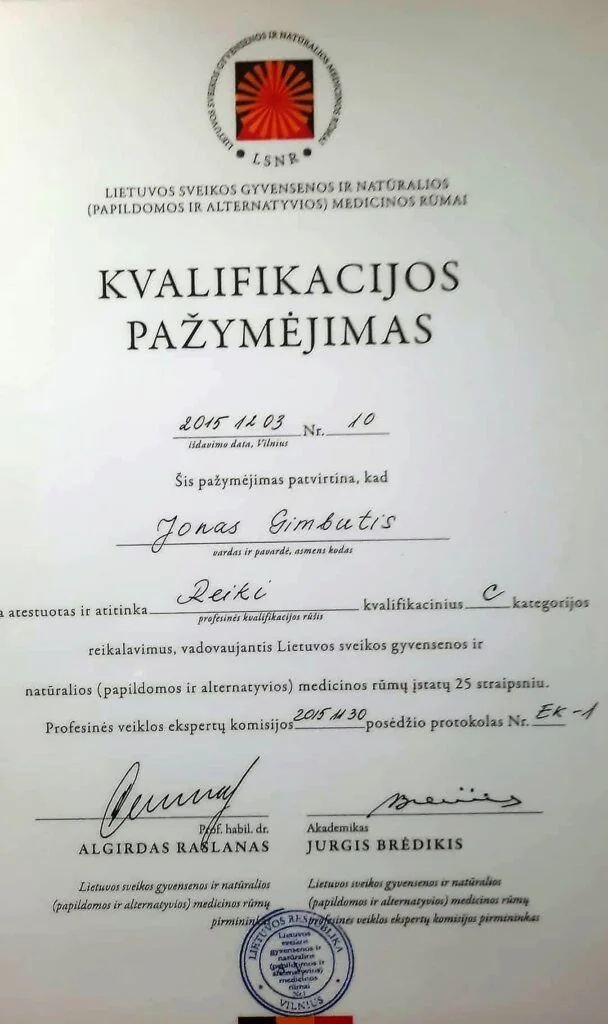 Jonas Gimbutis - kvalifikacijos pažymėjimas