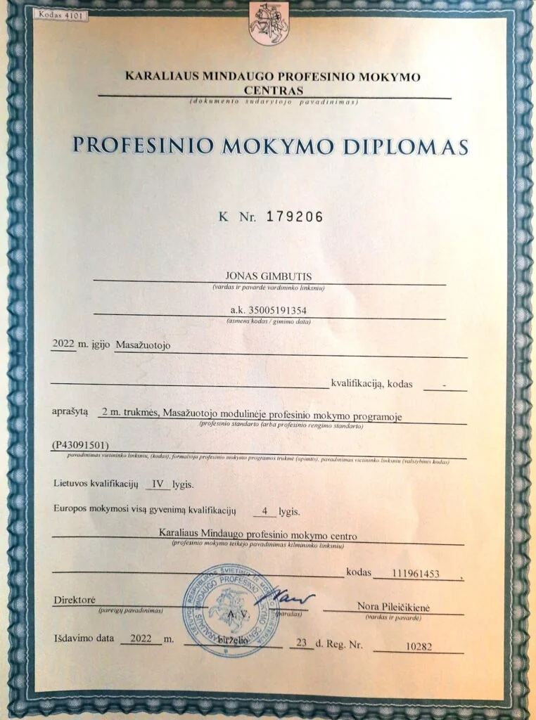 Jonas Gimbutis - profesinio mokymo diplomas